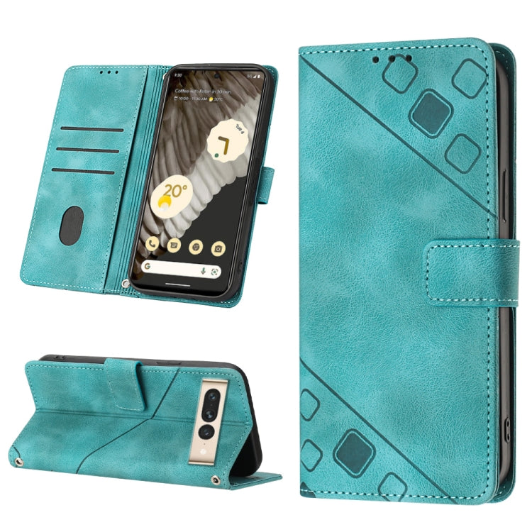 Embossed leather phone case with folio wallet, teal green color, for phone with stand