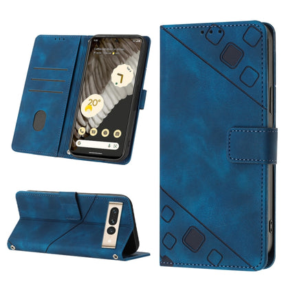 Embossed leather phone case with folio wallet, blue color, front card slot and stand