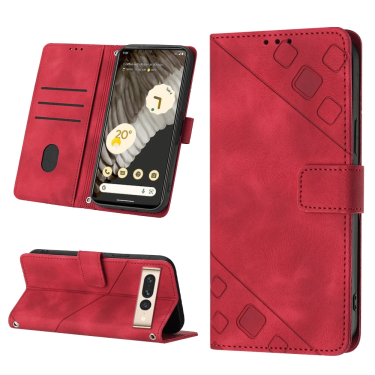 Embossed leather phone case with folio wallet, red color, built-in stand and card slots