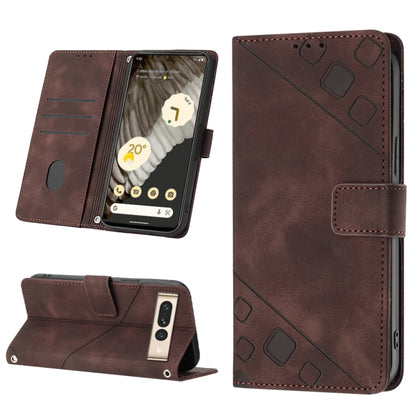 Embossed leather phone case with folio wallet, brown color, stitched flap and stand