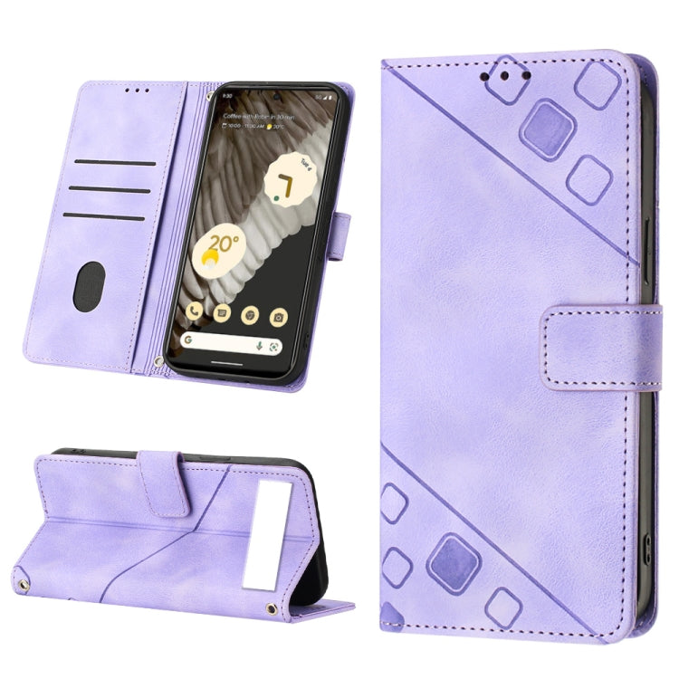 Embossed leather phone case with folio wallet, light purple color, viewing stand and slots