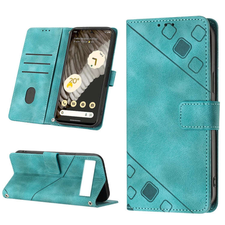 Embossed leather phone case with folio wallet, teal green color, textured embossed pattern