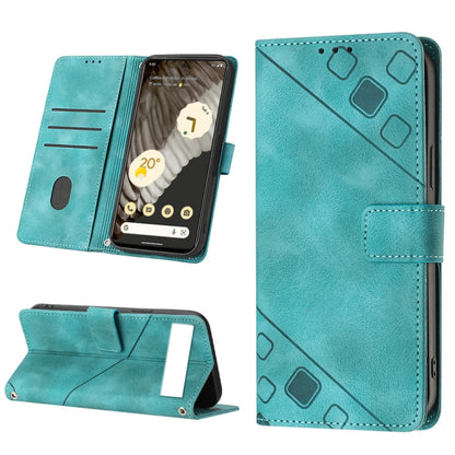 Embossed leather phone case with folio wallet, teal green color, textured embossed pattern