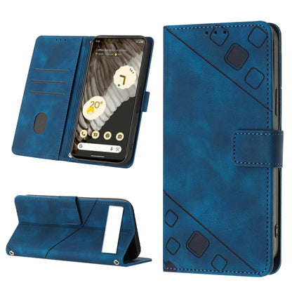 Embossed leather phone case with folio wallet, deep blue color, embossed geometric details