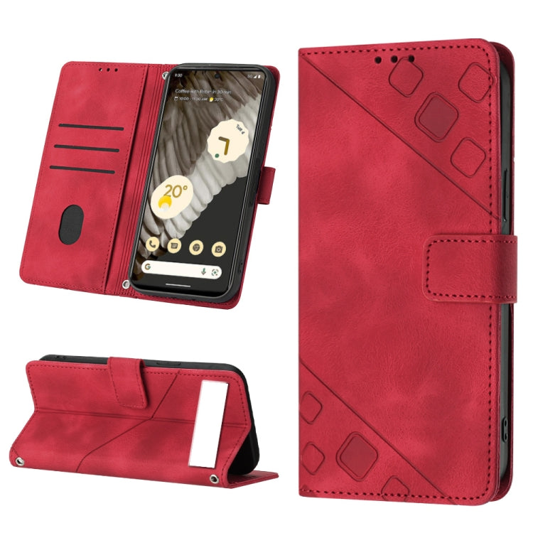 Embossed leather phone case with folio wallet, red color, stitched flap with stand