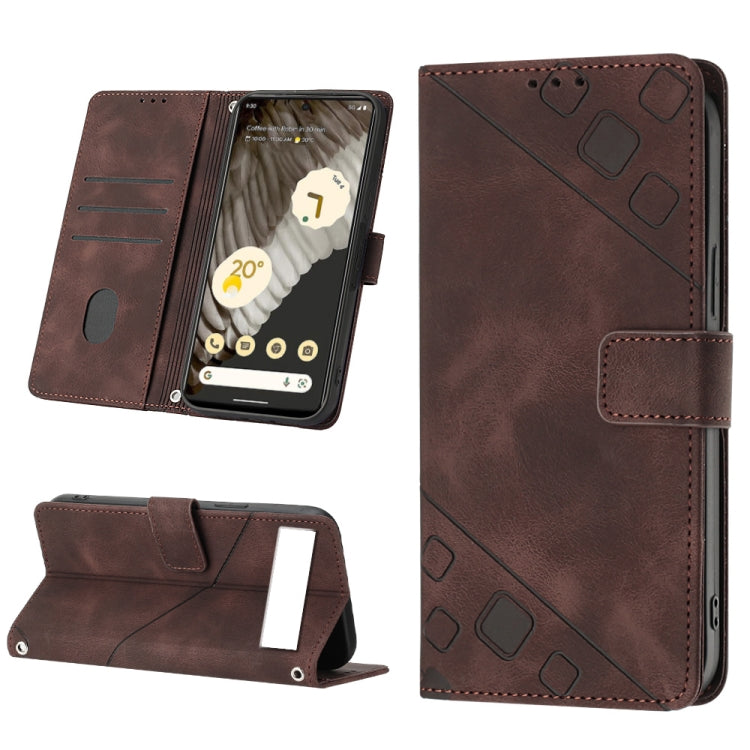 Embossed leather phone case with folio wallet, brown color, embossed diagonal pattern