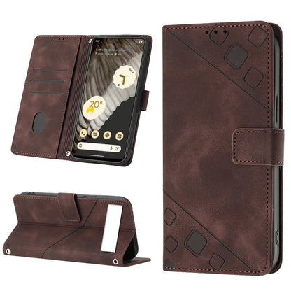 Embossed leather phone case with folio wallet, brown color, embossed diagonal pattern