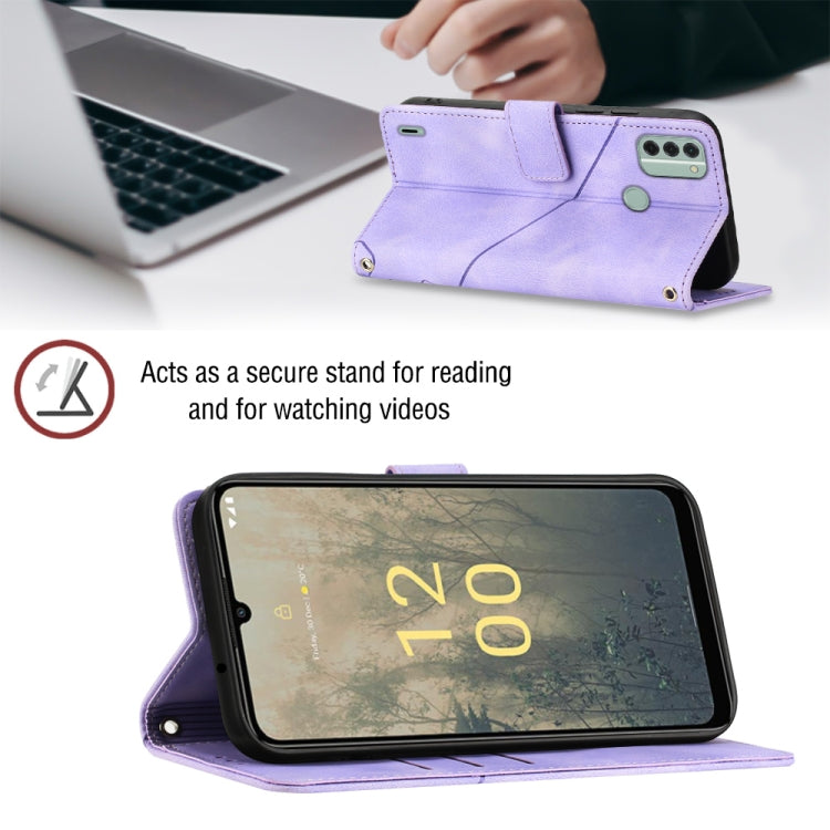 Light purple embossed leather folio phone case with stand for hands-free viewing