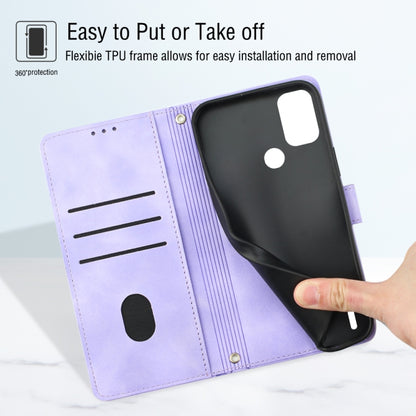 Light purple embossed leather phone case with flexible TPU frame for easy fit