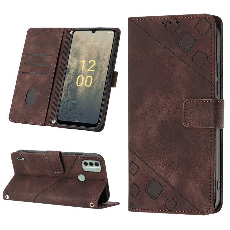 Brown embossed leather wallet phone case with flip stand and card slots