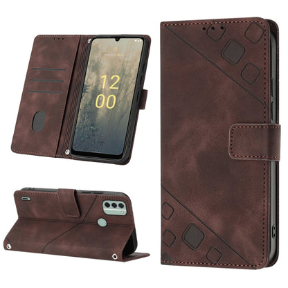 Brown embossed leather wallet phone case with flip stand and card slots