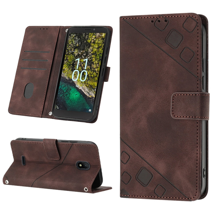 Brown embossed leather wallet phone case with flip stand and card slots