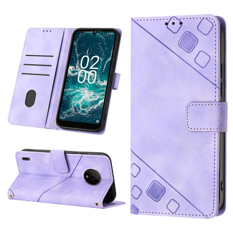 Light purple embossed leather phone case with folio cover and camera opening