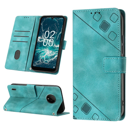 Teal embossed leather wallet phone case with magnetic stand and geometric cutout pattern