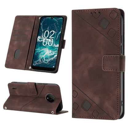 Brown embossed leather wallet phone case with flip stand and card slots