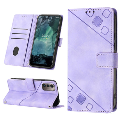 Light purple embossed leather phone case with folio wallet cover and geometric embossing