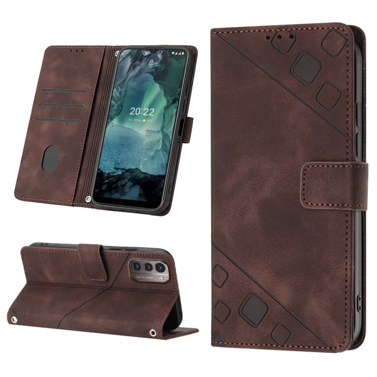 Brown embossed leather wallet phone case with flip stand and card slots