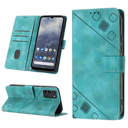 Teal embossed leather folio phone case with stand, card slot, and magnetic flap
