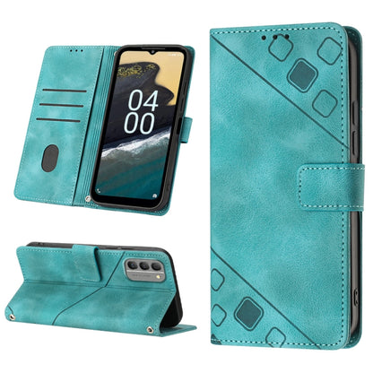 Turquoise embossed leather folio phone case with stand, card slot, and magnetic flap