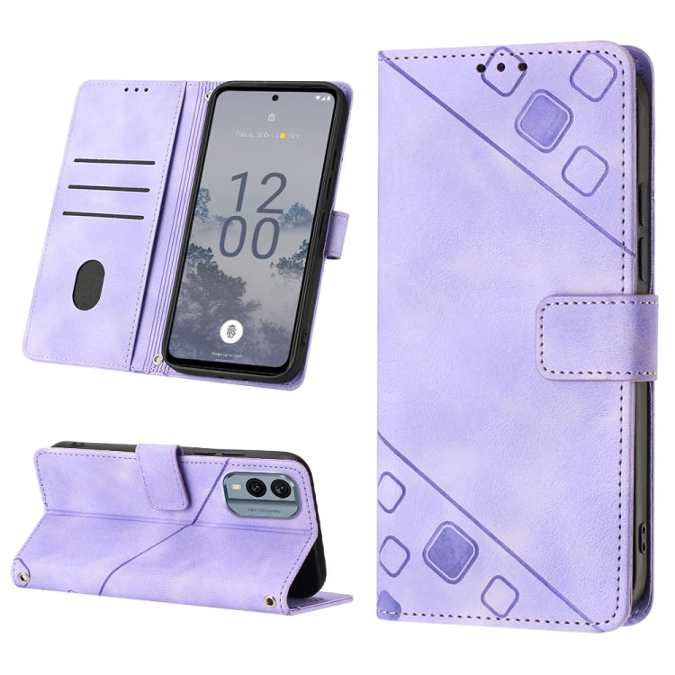 Lavender embossed leather folio phone case with stand, card slots, and diamond emboss detail