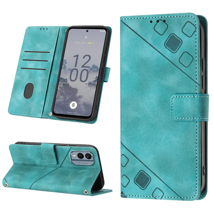 Teal embossed leather folio phone case with stand, card slot, and magnetic flap
