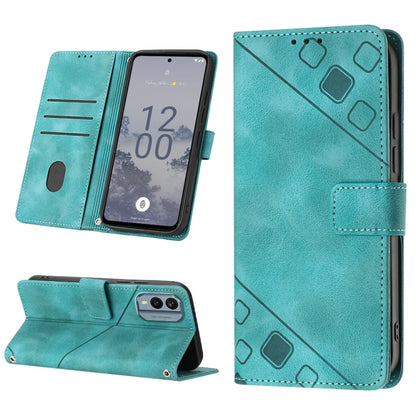 Teal embossed leather folio phone case with stand, card slot, and magnetic flap