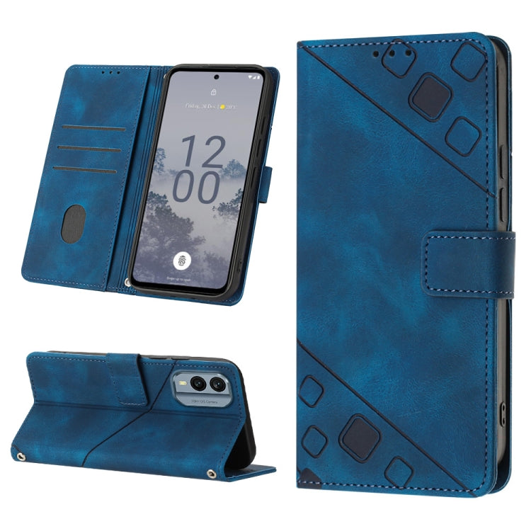 Blue embossed leather wallet phone case with flip stand and card slots