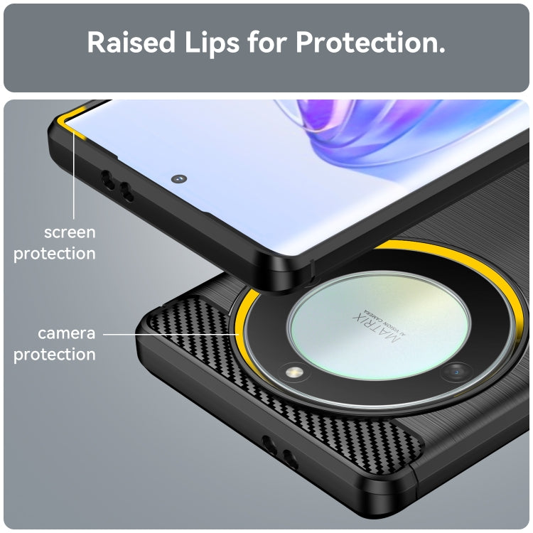 Black brushed texture TPU phone case showing raised screen and camera lip protection