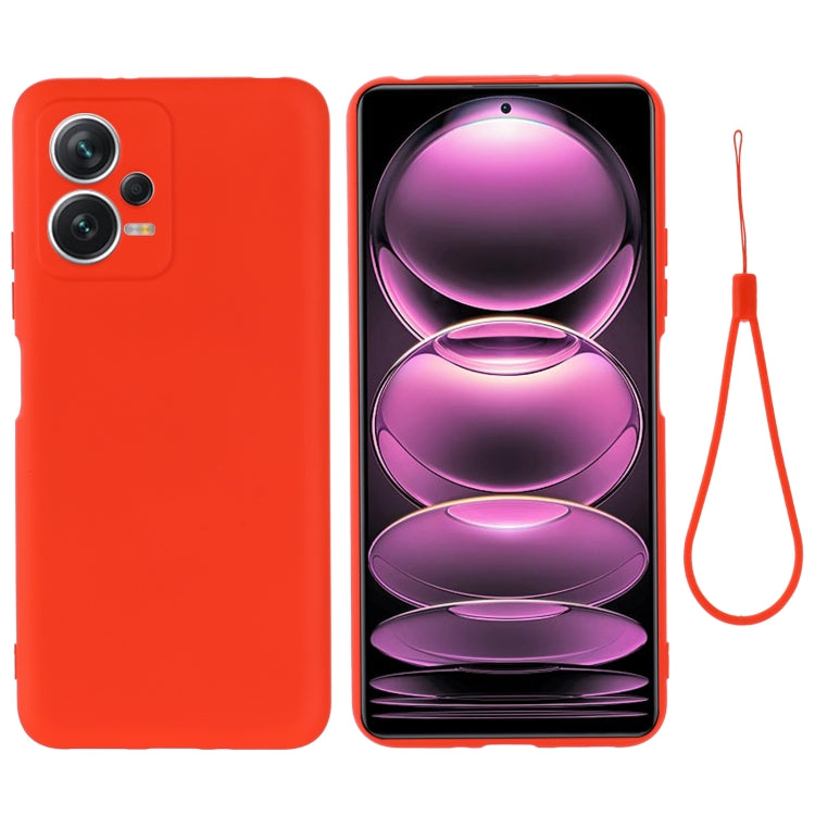 Red liquid silicone full-coverage phone case with lanyard and raised camera protection