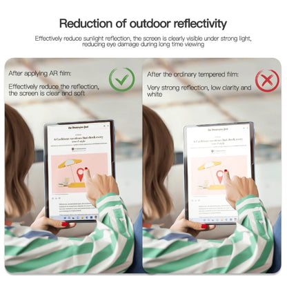AR screen film on a tablet display demonstrating reduced outdoor glare