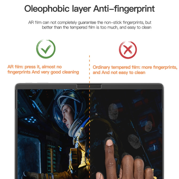 AR screen film on a tablet display with a finger touching for anti-fingerprint use