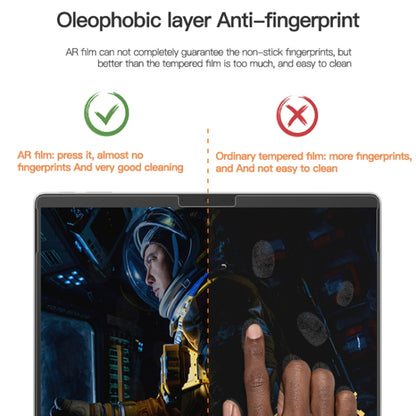 AR screen film on a tablet display with a finger touching for anti-fingerprint use