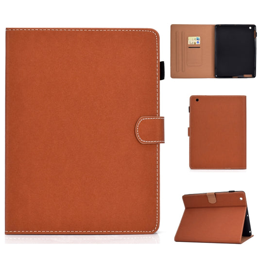 Brown horizontal flip leather tablet case with card slot and magnetic folio strap