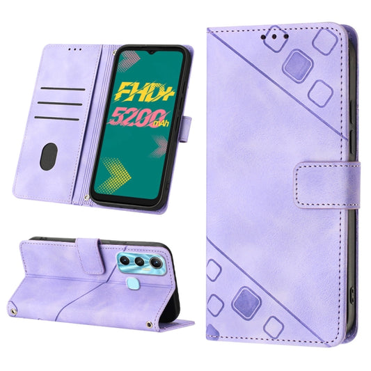 Light purple embossed leather phone case with wallet folio, card slots and kickstand.