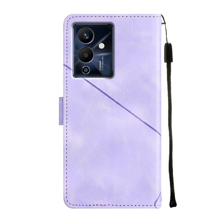 Light purple embossed leather phone case with camera cutout and side buttons