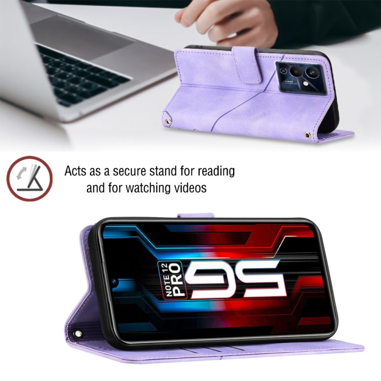Light purple embossed leather folio phone case with hands-free video stand
