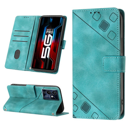 Green embossed leather wallet phone case with flip cover and stitched accents