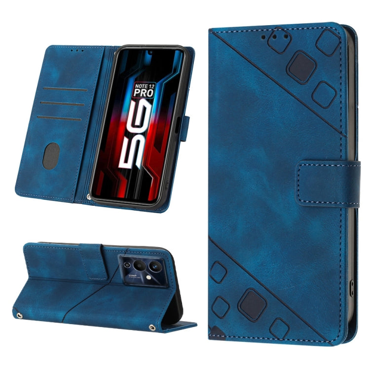 Blue embossed leather wallet phone case with flip cover and camera opening