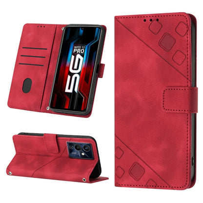 Red embossed leather wallet phone case with flip cover and magnetic clasp