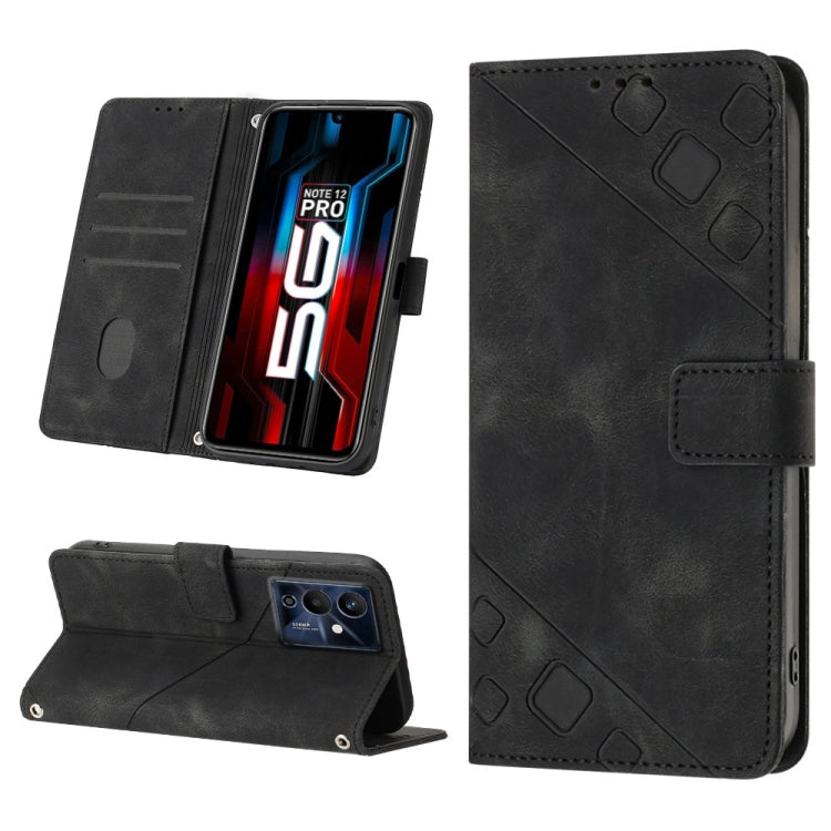 Embossed leather-look phone wallet case, black flip cover with card slots and stand