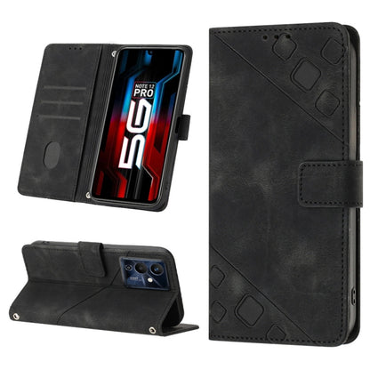 Embossed leather-look phone wallet case, black flip cover with card slots and stand