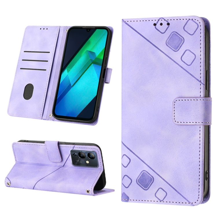 Embossed leather-look phone wallet case, light purple flip cover with card slots and stand