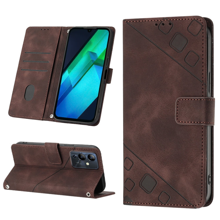 Embossed leather-look phone wallet case, brown flip cover with card slots and stand