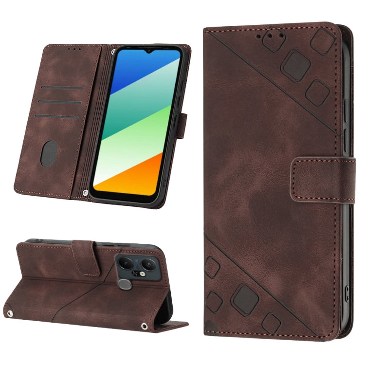 Brown embossed leather phone case with folio wallet and kickstand view