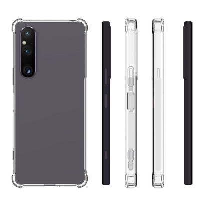 Clear TPU phone case with camera and button cutouts, shockproof corner bumper design