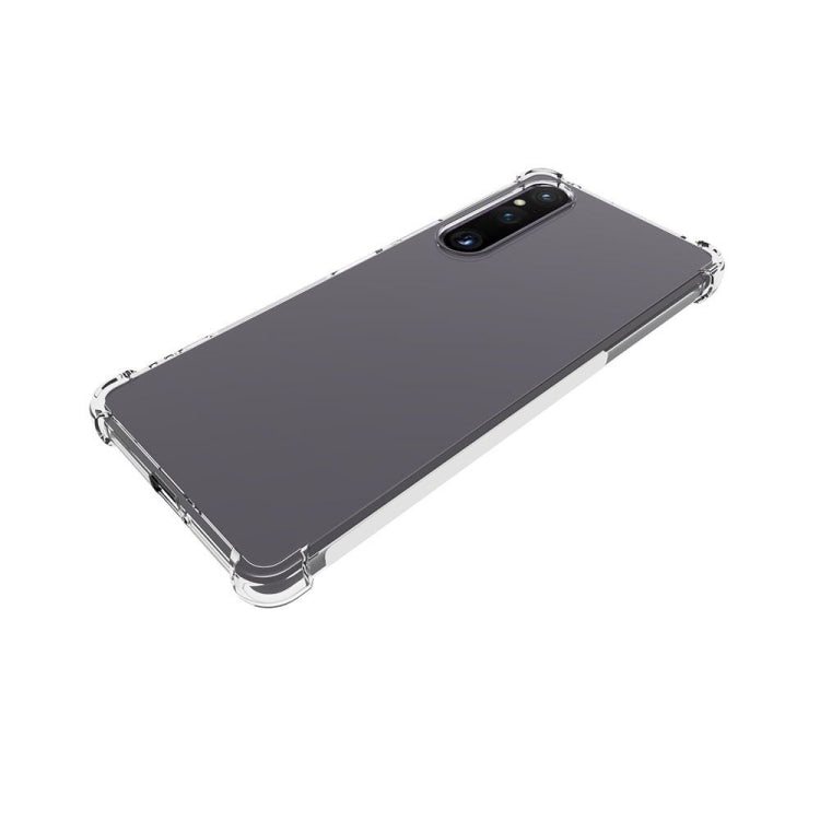 Clear TPU phone case covering phone back with shockproof corner bumpers and camera cutout