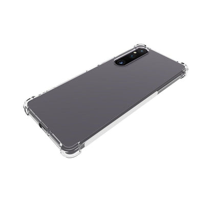 Clear TPU phone case covering phone back with shockproof corner bumpers and camera cutout