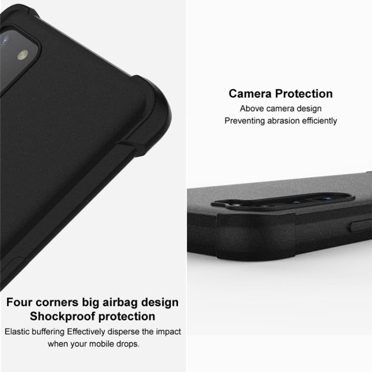 Matte black TPU phone case with raised camera area and shockproof corner bumper