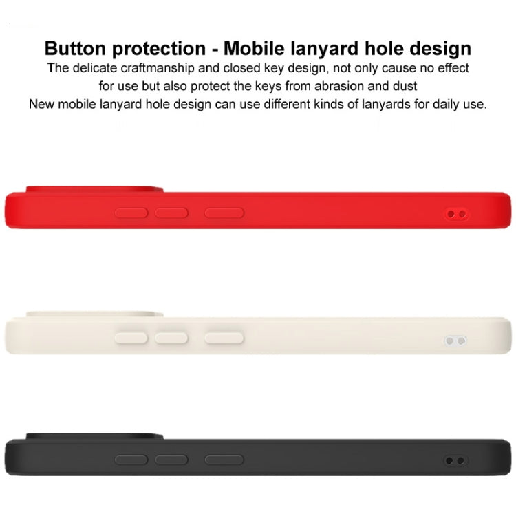 Straight edge TPU phone case set: red/white/black with side button cutouts and lanyard hole