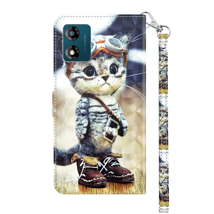 3D painted leather phone wallet case with cat graphic, lanyard and camera cutouts